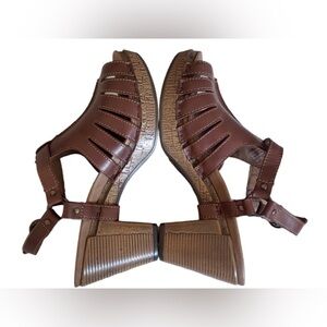 DANSKO RANDA 39 Cognac sling- back platform clog/ sandle chunky stacked heel.